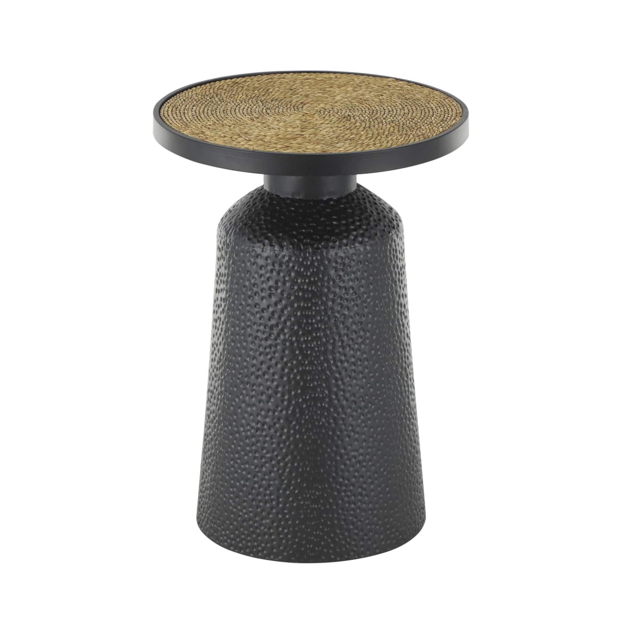 22.25" Black Metal Handmade Accent Table with Rope Tabletop